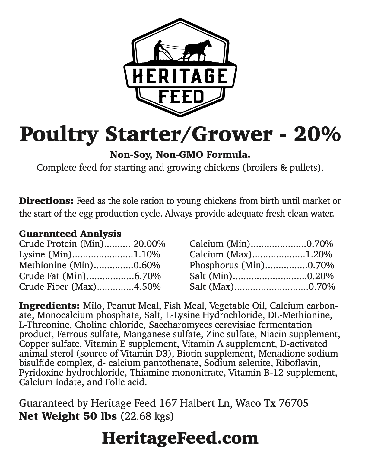 NON-GMO Poultry Starter/Grower 20%